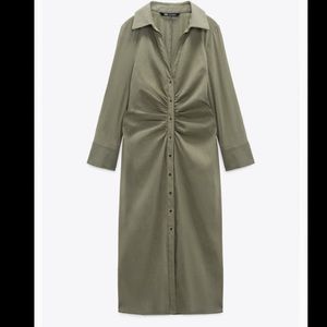 ZARA SHIRT DRESS WITH RUCHING KHAKI - REF. 8301/507 Small